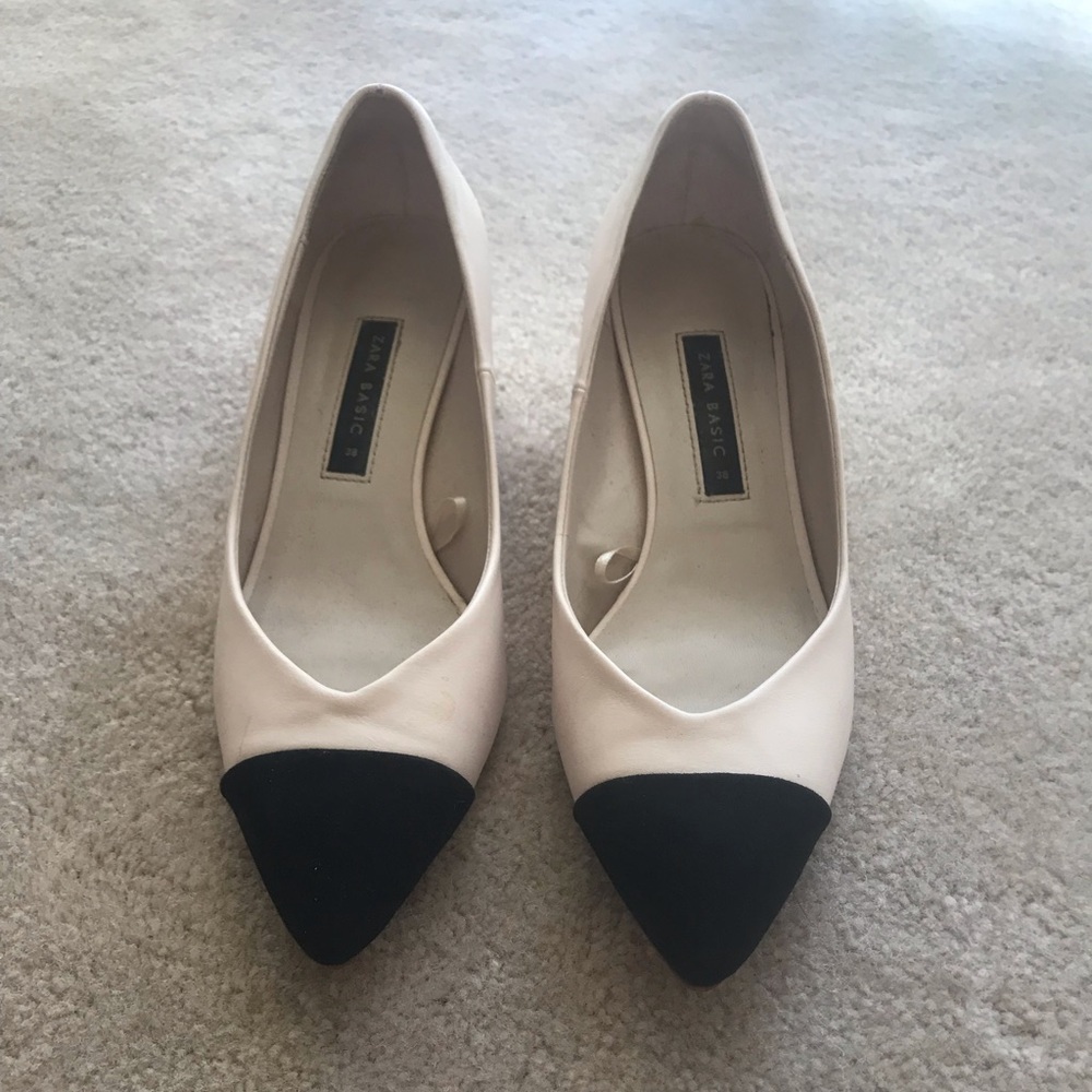 Zara blush and black block heel